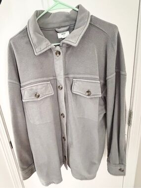 aerie Light Gray oversized Button-Front Jacket